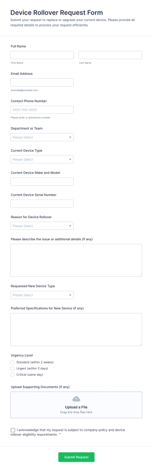 Device Rollover Request Form Template