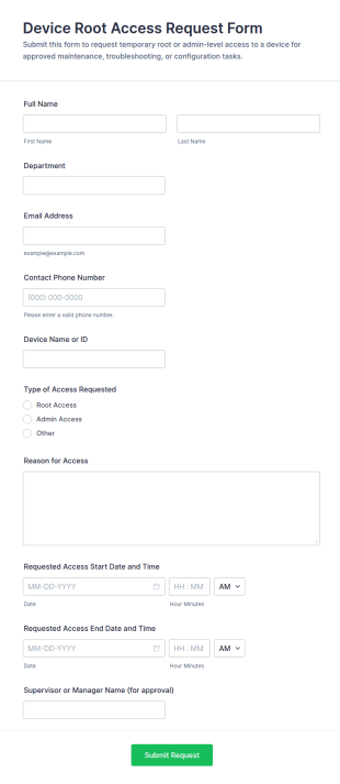 Device Root Access Request Form Template