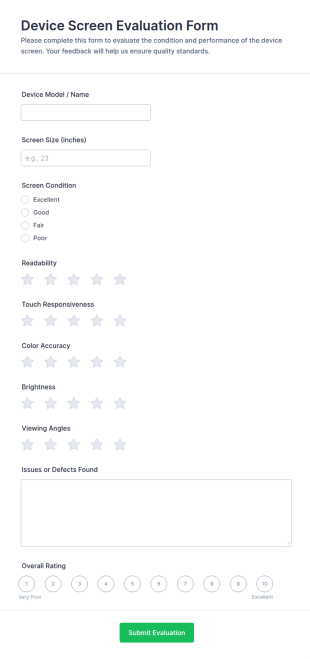 Device Screen Evaluation Form Template