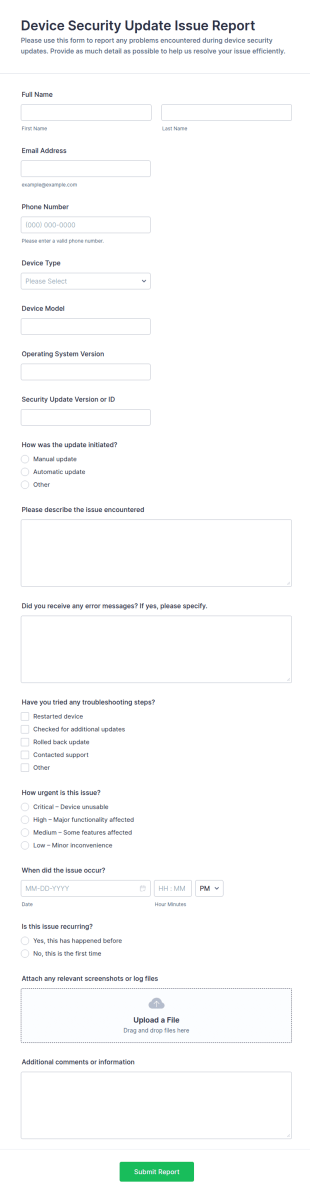 Device Security Update Issue Report Form Template