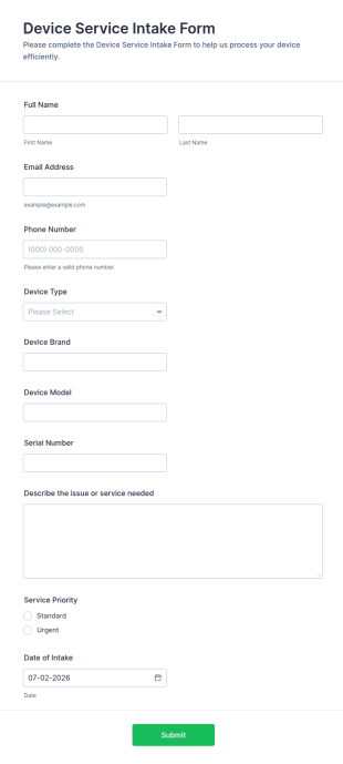 Device Service Intake Form Template