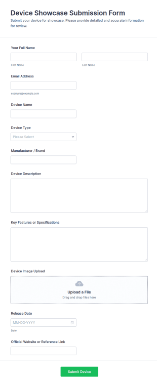 Device Showcase Submission Form Template