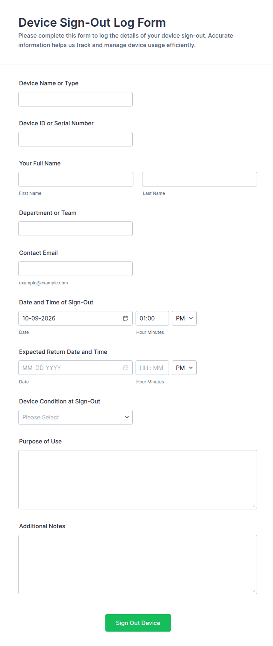 Device Sign-Out Log Form Template | Jotform