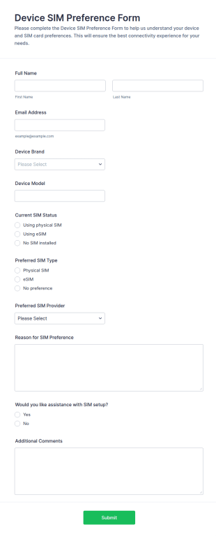 Device SIM Preference Form Template