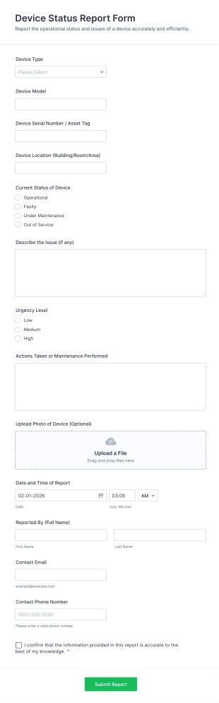 Device Status Report Form Template