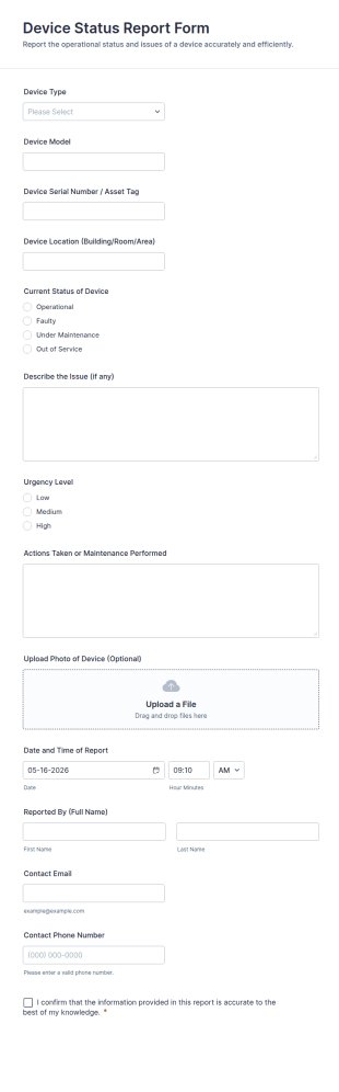 Device Status Report Form Template