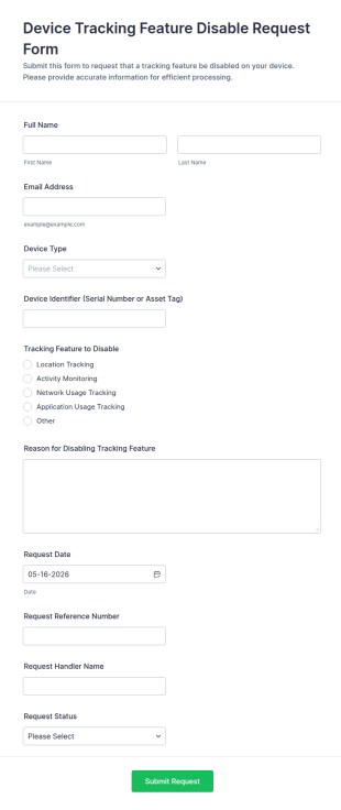 Device Tracking Feature Disable Request Form Template