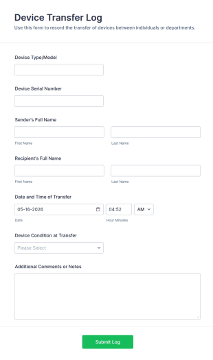 Device Transfer Log Form Template