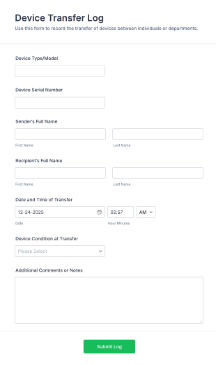 Device Transfer Log Form Template