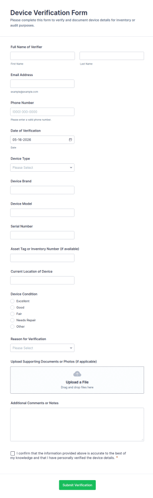 Device Verification Form Template