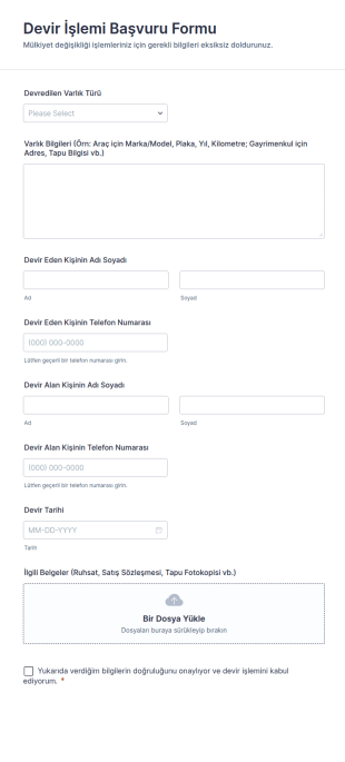 Devir İşlemi Başvuru Form Şablonu