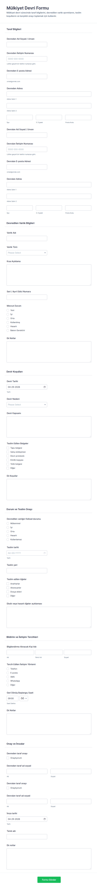 Devir Sözleşmesi Transferi Form Şablonu