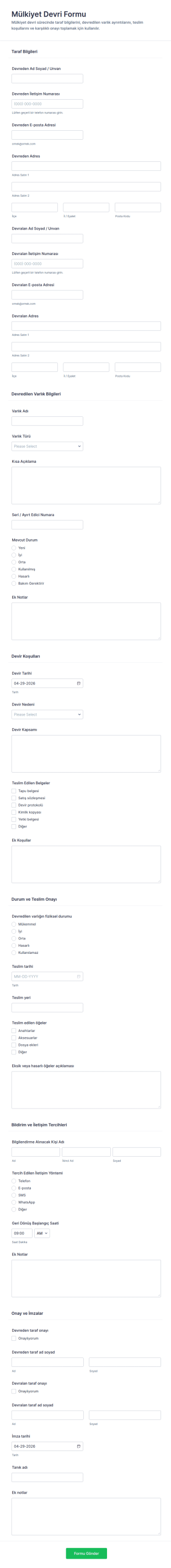 Devir Sözleşmesi Transferi Form Şablonu