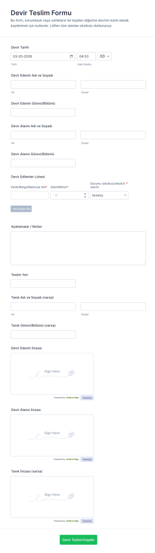 Devir Teslim Form Şablonu