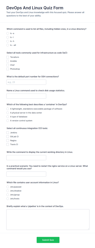 DevOps And Linux Quiz Form Template