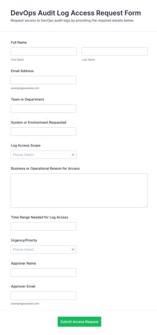 DevOps Audit Log Access Request Form Template