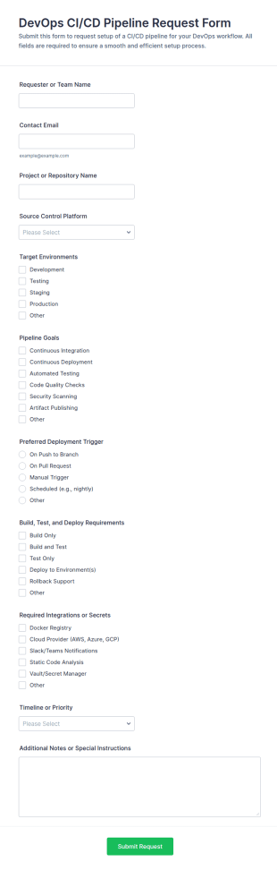 DevOps CI/CD Pipeline Request Form Template