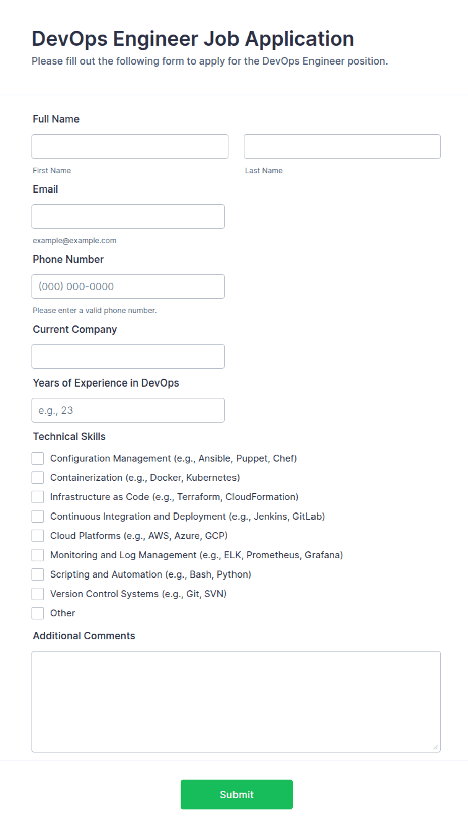 Software Engineer Hiring Form.pdf DevOps Engineer Job Application Form Template | Jotform