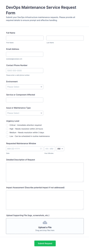 DevOps Maintenance Service Request Form Template