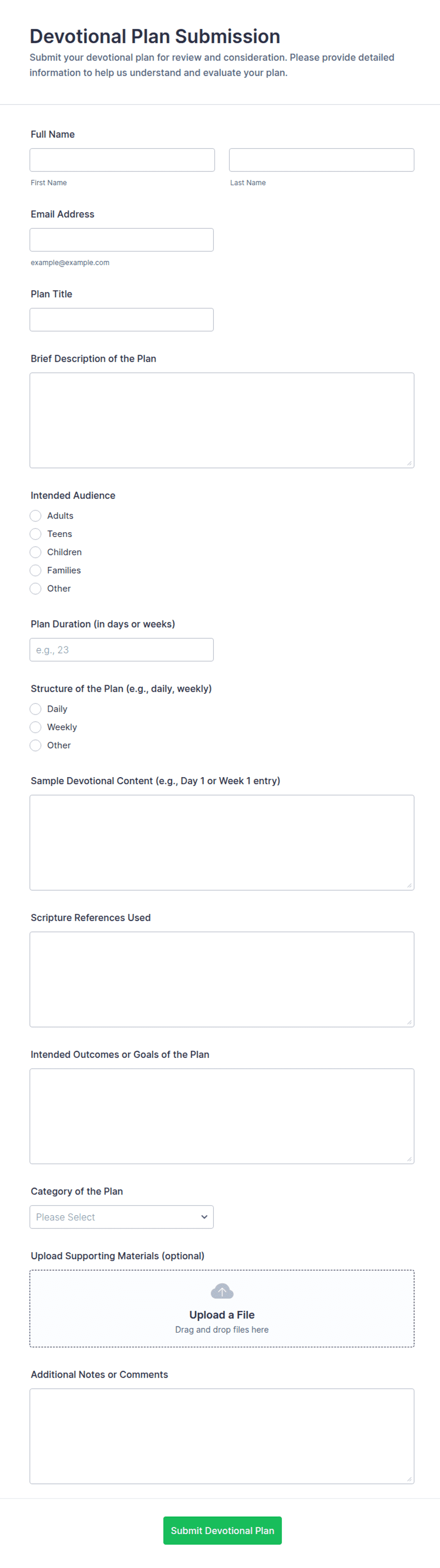 Devotional Plan Submission Form Template | Jotform