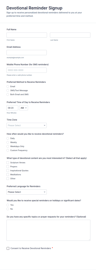 Devotional Reminder Signup Form Template