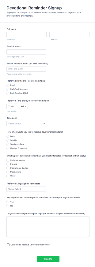 Devotional Reminder Signup Form Template