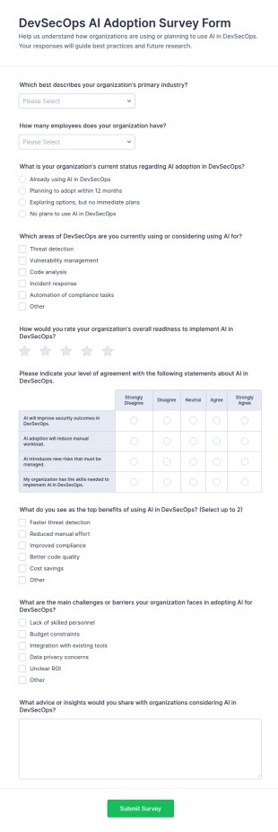 DevSecOps AI Adoption Survey Form Template