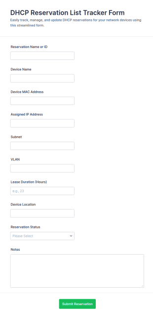 DHCP Reservation List Tracker Form Template