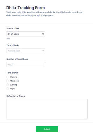 Dhikr Tracking Form Template