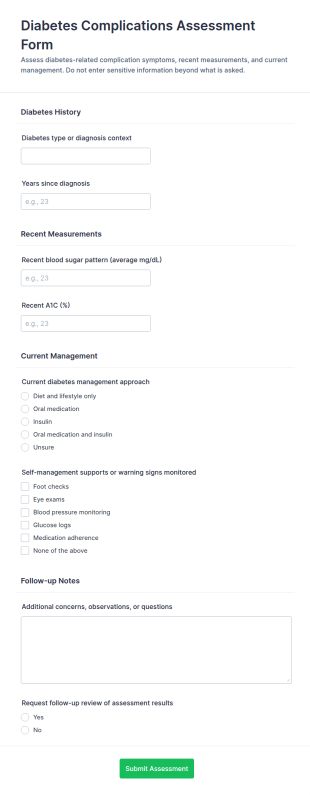 Diabetes Complications Assessment Form Template