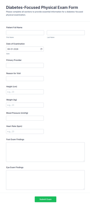 Diabetes Focused Physical Exam Form Template