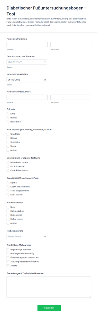 Diabetes Fußuntersuchung Formular