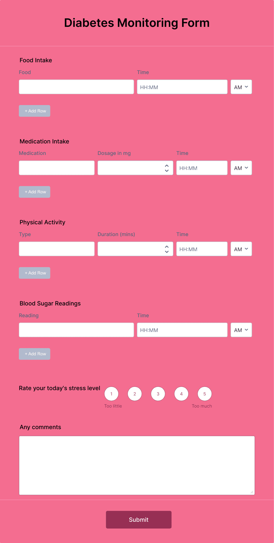 Diabetes Monitoring Form Template | Jotform