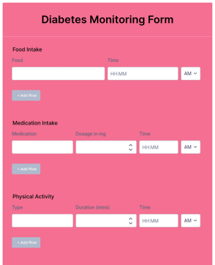 Diabetes Monitoring Form Template