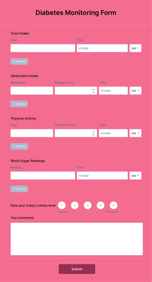 Diabetes Monitoring Form Template