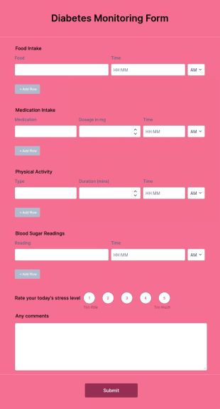 Diabetes Monitoring Form Template
