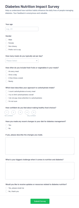 Diabetes Nutrition Impact Survey Form Template
