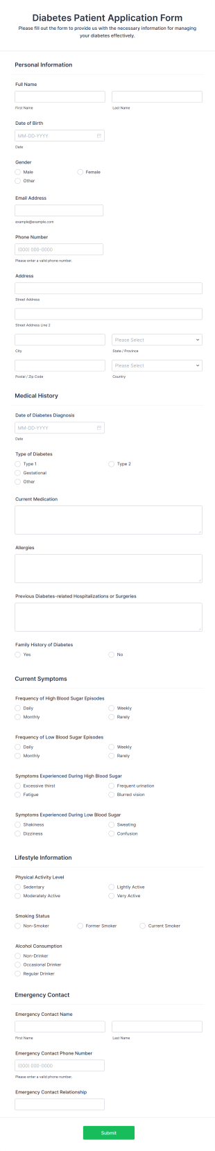 Diabetes Patient Application Form Template