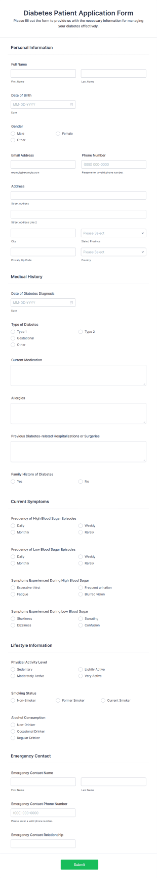 Diabetes Patient Application Form Template
