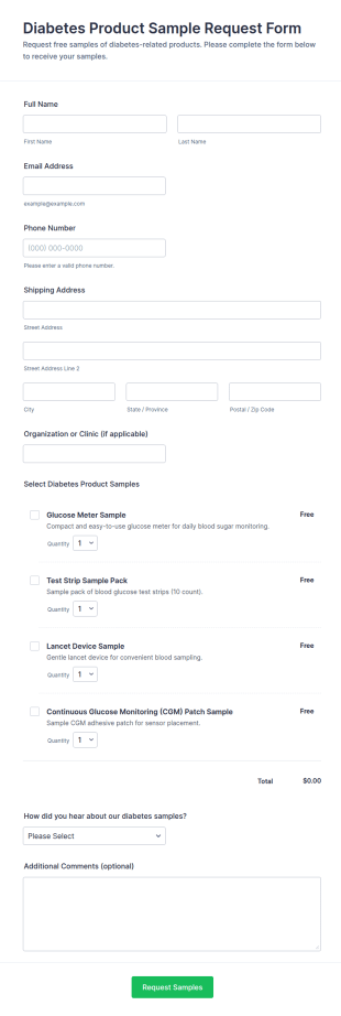 Diabetes Product Sample Request Form Template