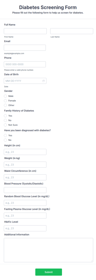Diabetes Screening Form Template