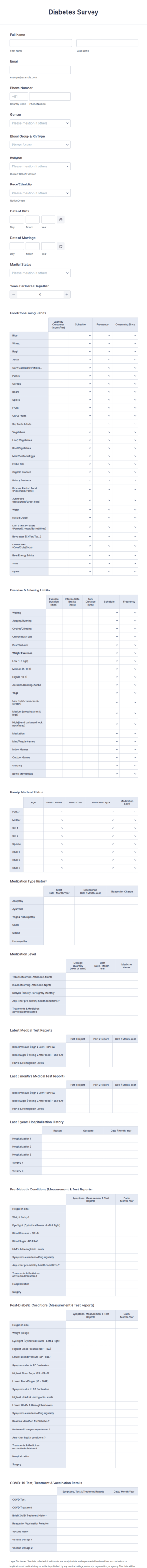 Diabetes Survey Form Template