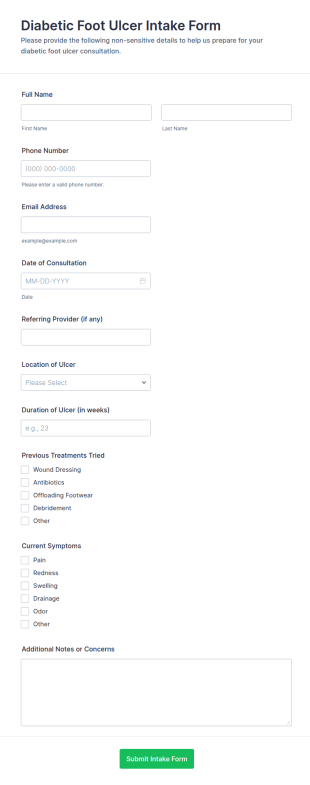 Diabetic Foot Ulcer Intake Form Template