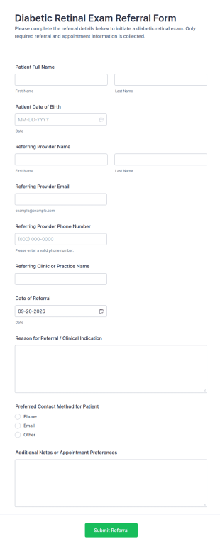Diabetic Retinal Exam Referral Form Template
