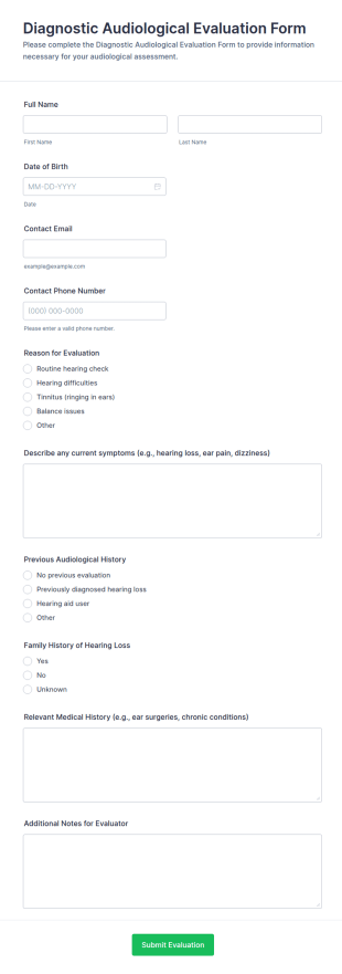 Diagnostic Audiological Evaluation Form Template