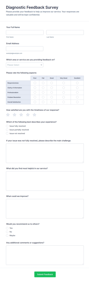 Diagnostic Feedback Survey Form Template