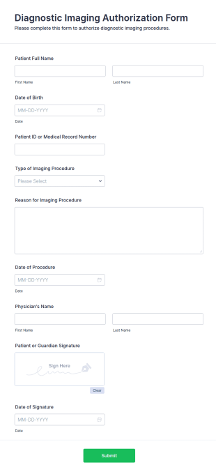 Diagnostic Imaging Authorization Form Template