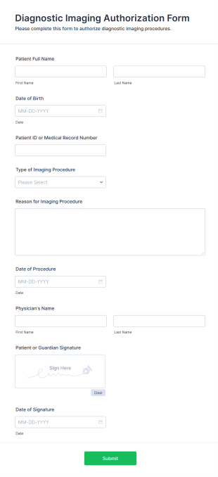Diagnostic Imaging Authorization Form Form Template