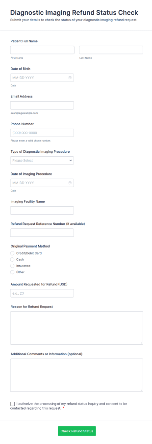 Diagnostic Imaging Refund Status Check Form Template