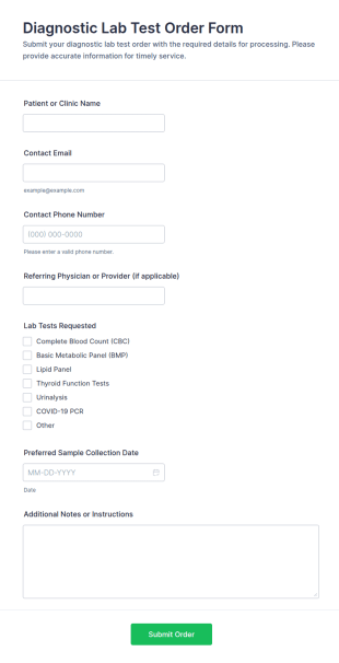 Diagnostic Lab Test Order Form Template